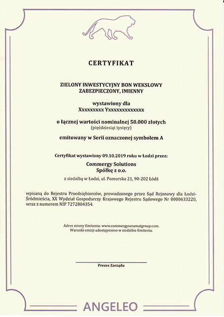 Cert_Ziel_Inwest_Bon_Weksl_Commergy_Solutions_Seria_A-wzór certyfikat zielonej inwestycji